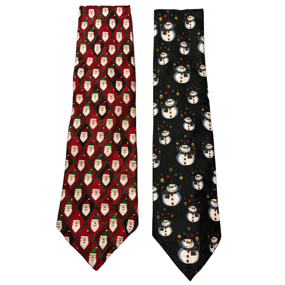Festive Santa and Snowman Holiday Ties - Red & Black